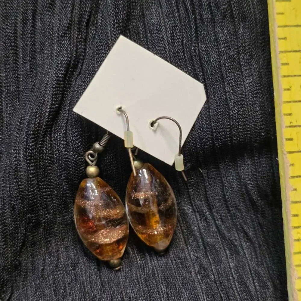 Vintage Amber Tone Drop Earrings Boho Dangle Earrings Earth Tone Jewelry - Picture 2 of 4